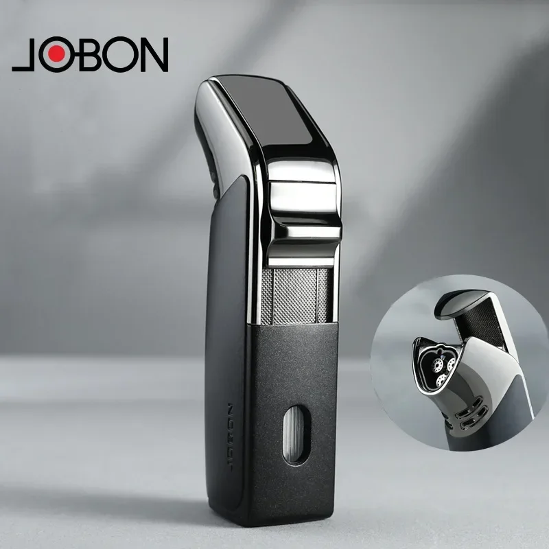 2024 JOBON Creative 3 Flame Jet Gas Flame Windproof Straight-through Lighter Metal Cigar Lighter Metal Outdoor Camping Lighter