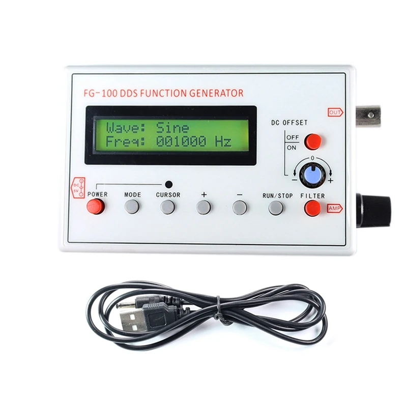 FG-100 DDS-Funktionssignalgenerator, Frequenzzähler, 1 Hz – 500 kHz Sinusfrequenz mit BNC-Kabel