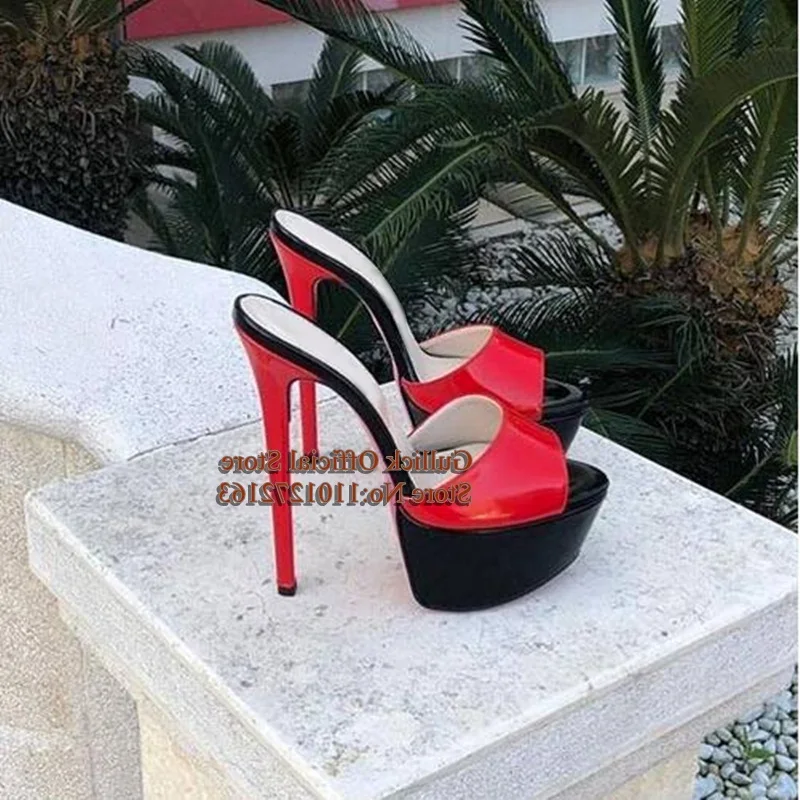 Brown Matte Leather Stiletto Heels Platform Summer Sandals Patchwork Leather Fashion Peep Toe Slip on Women Mules Shoes
