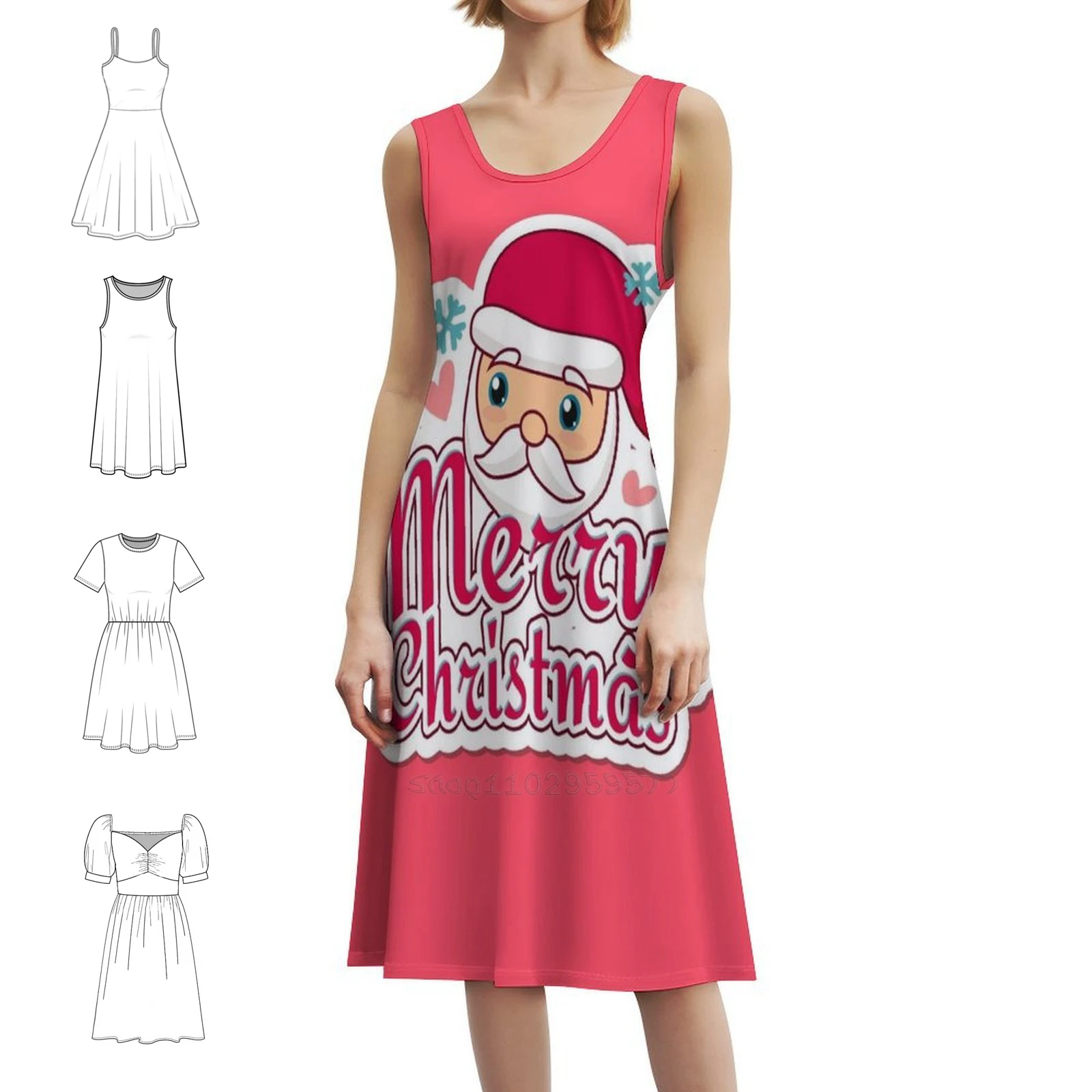 

С Рождеством, милое богемное платье без рукавов с типографическим дизайном Санта-Клауса для женщин, пляжные вечерние платья с принтом, с Рождеством