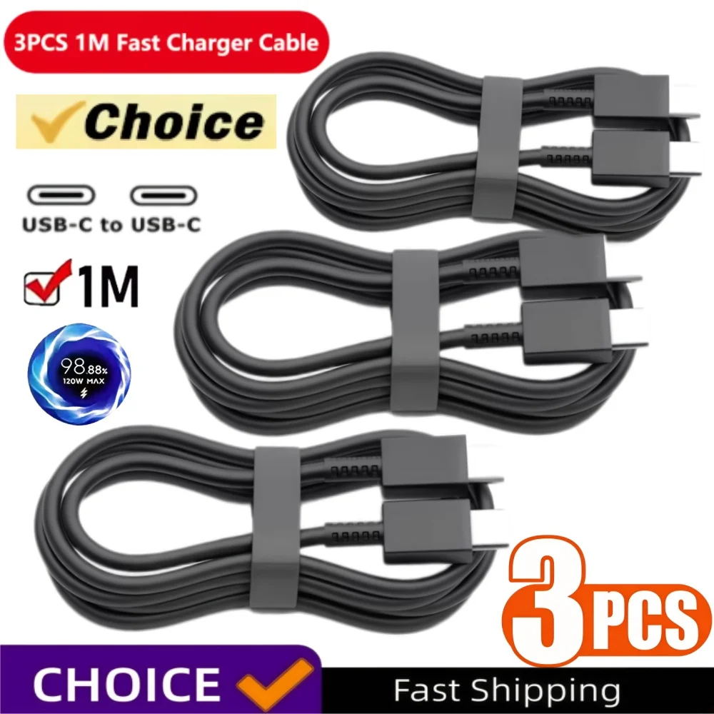 3PCS PD 100W USB Type C to C Fast Charge Cable for Samsung S22 S23 S24 S25 Plus Note Ultra A53 A54 Charging Data Cable