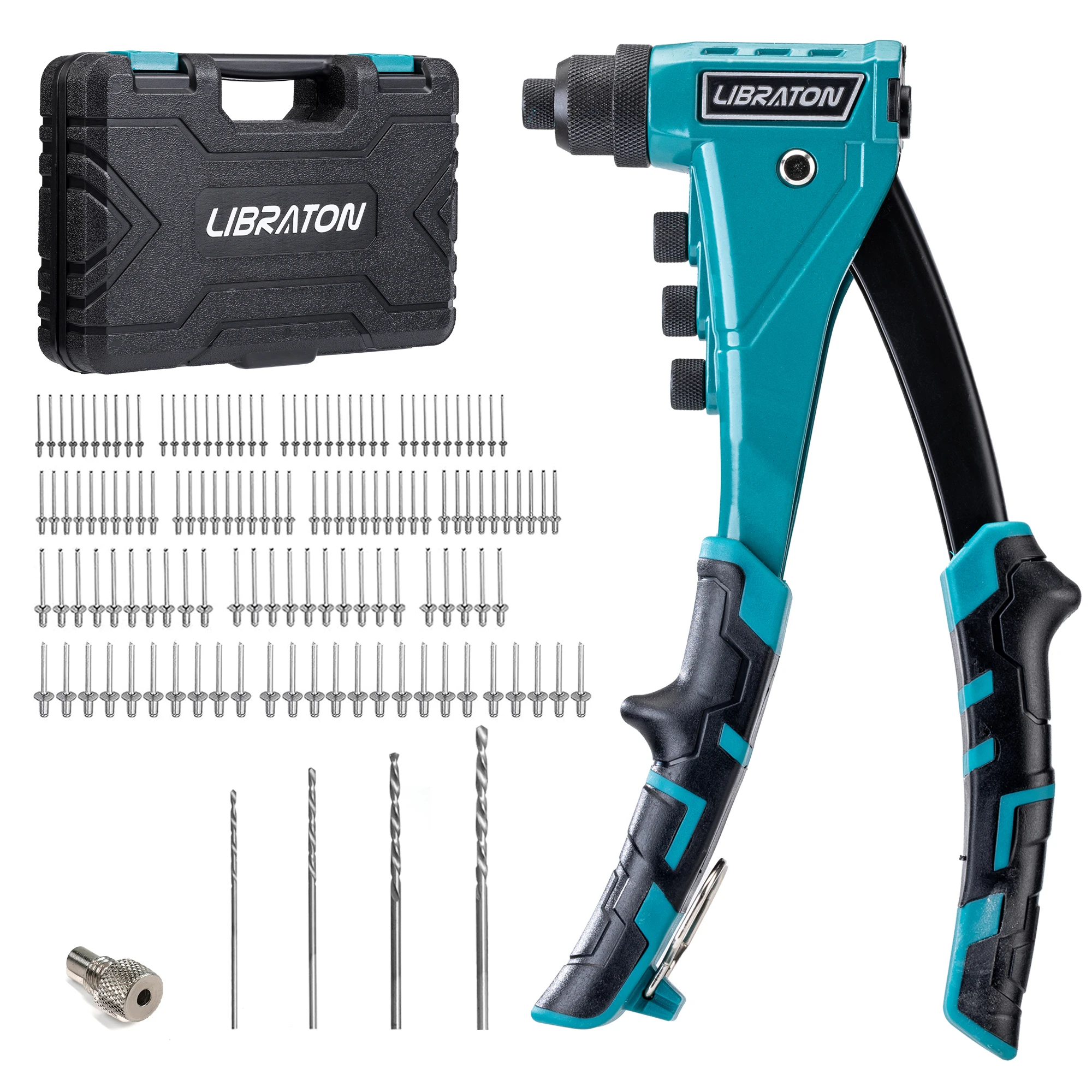LIBRATON 140pcs Heavy-Duty Rivet Gun, Pop Rivet Gun Set & Manual Riveting Tool for Metal, Wood, Plastic & Motorcycle Repair