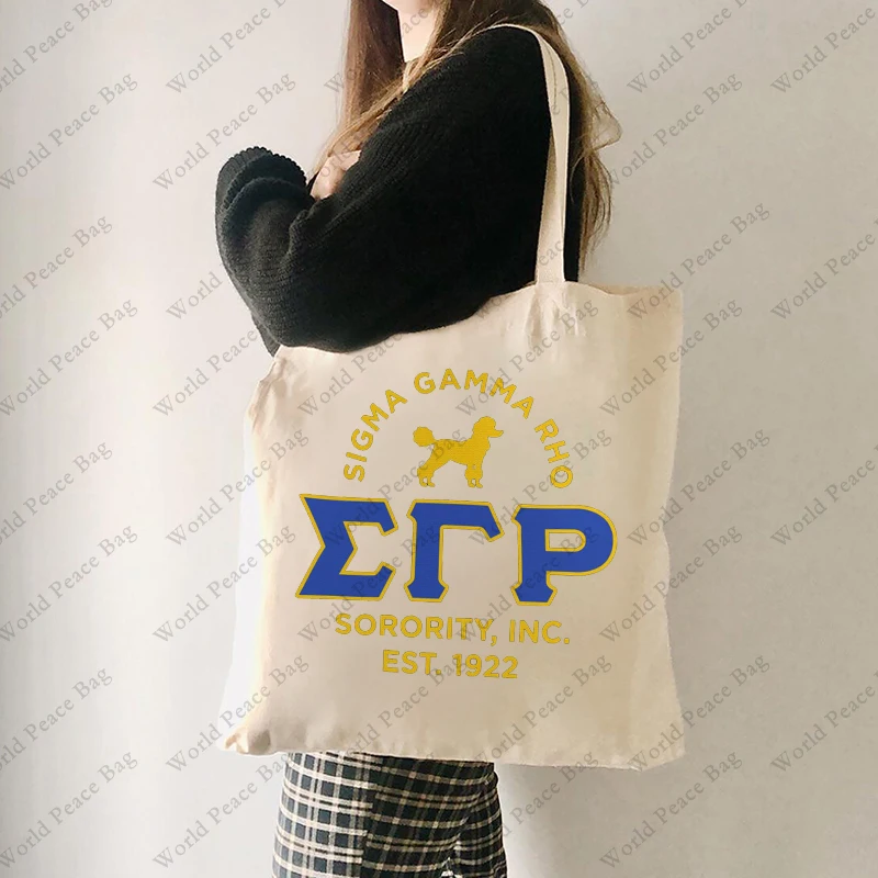 1pc Sigma Gamma Rho Sorority pattern Tote Bag  Canvas Shoulder Bag For Travel Daily Commute Women's Reusable Shopping Ba Best G