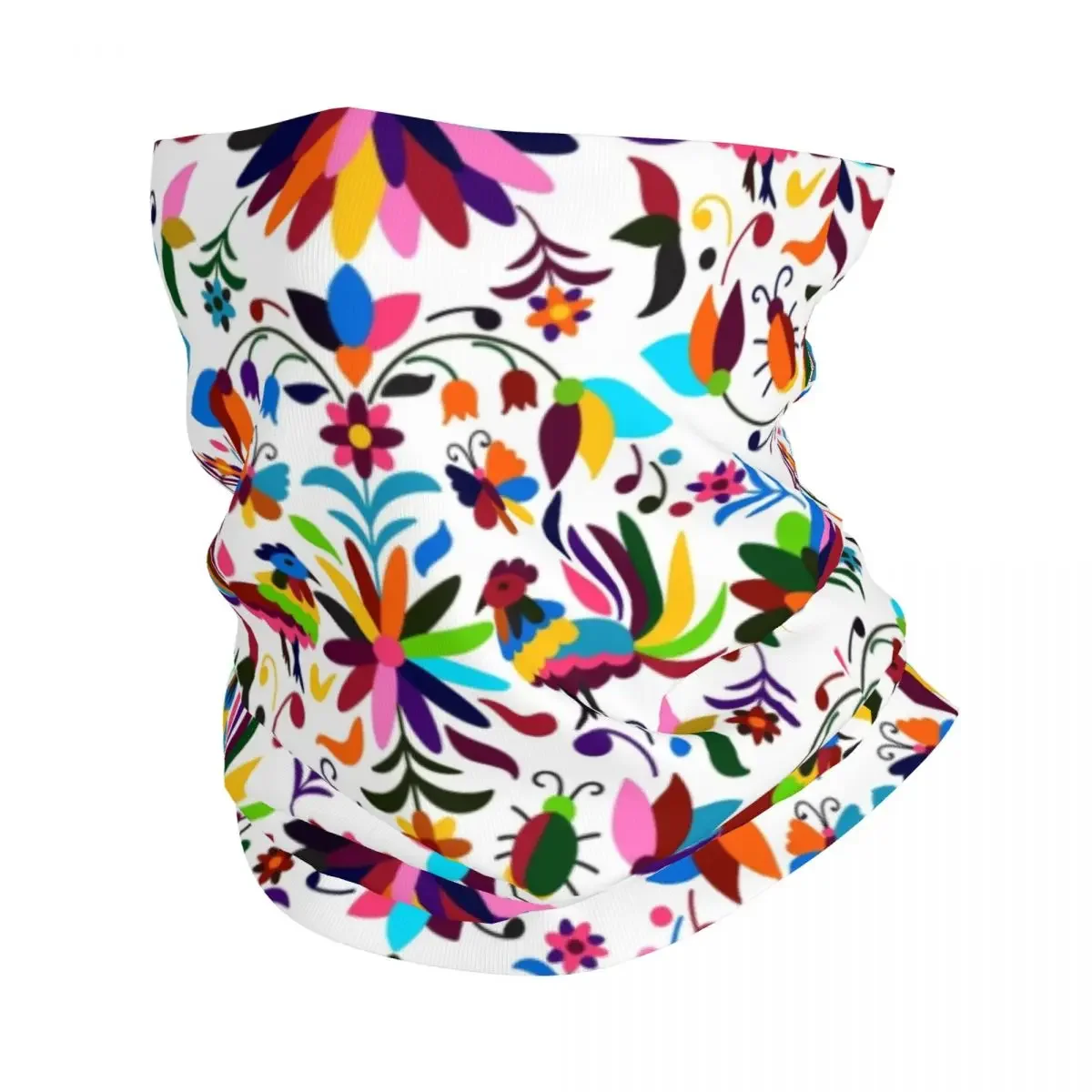 Mexican Otomi Birds Floral Embroidery Winter Headband Neck Warmer Hiking Hunting Tube Scarf Folk Flowers Art Face Bandana Gaiter