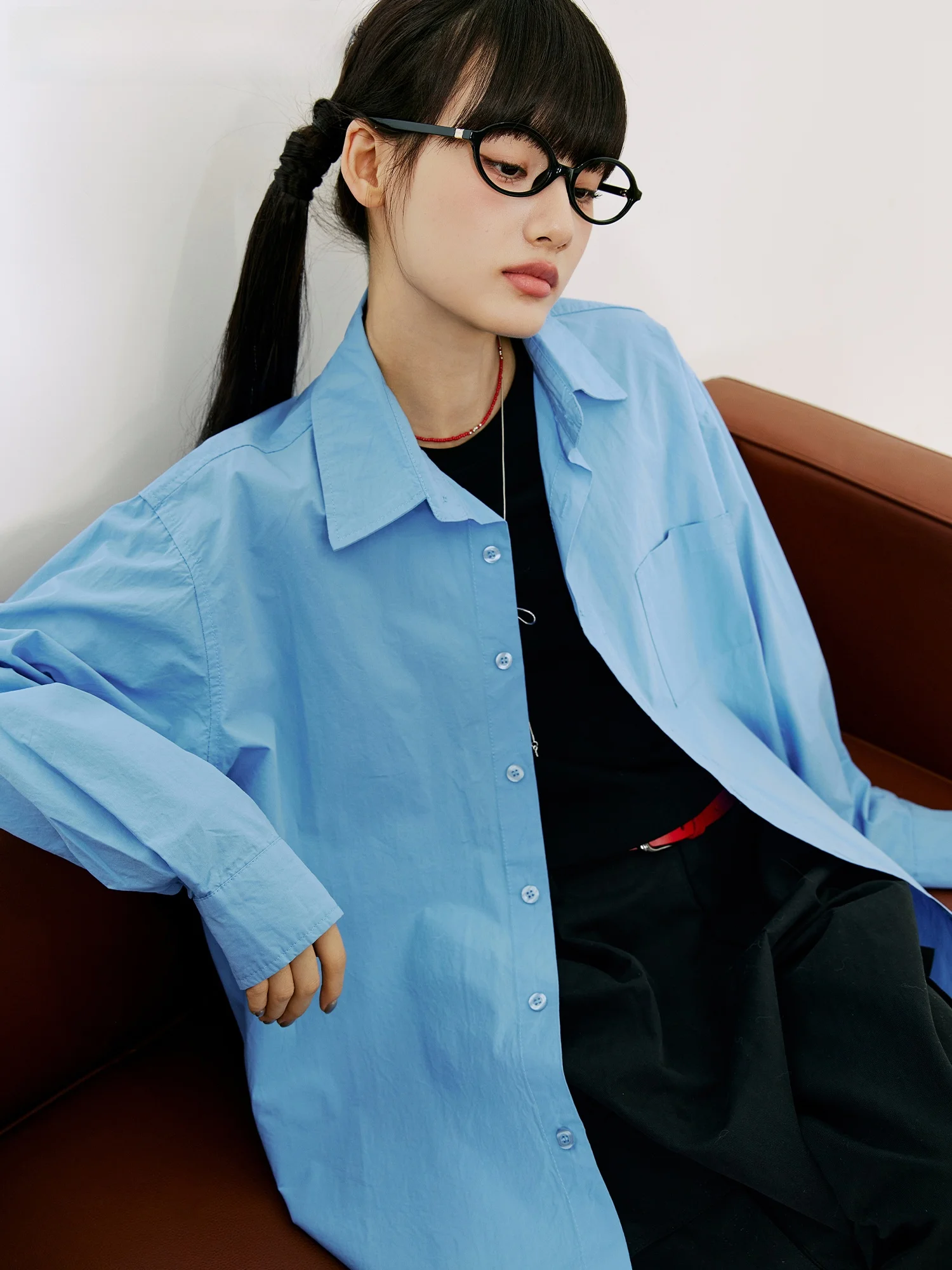 

Женская свободная повседневная тонкая модная верхняя одежда из чистого хлопка Burlington Blue с длинными рукавами, дышащая, стандартного кроя