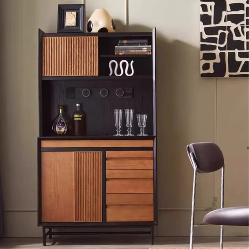 خزانة جانبية حديثة، خزانة شاي من الخشب الصلب القديم، خزانة متعددة الوظائف في العصور الوسطى، خزانة مشروبات مدمجة على الحائط #2