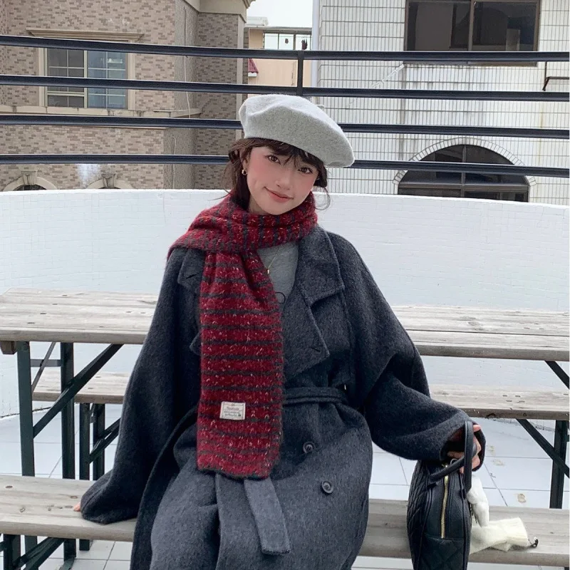 

Новая мода Ins полосатый утолщенный теплый женский шарф корейская версия стильные вязаные шарфы смешанные цвета блокирующий глушитель женский