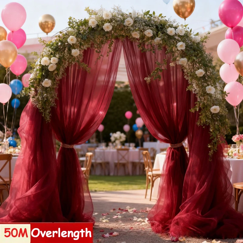 50 Meter Hochzeitsdekoration Tüllrolle Kristall-Organza Transparenter Stoff für Geburtstagsfeier-Hintergrund Hochzeitsstuhl-Bänder Deko-Garn – Detail 17