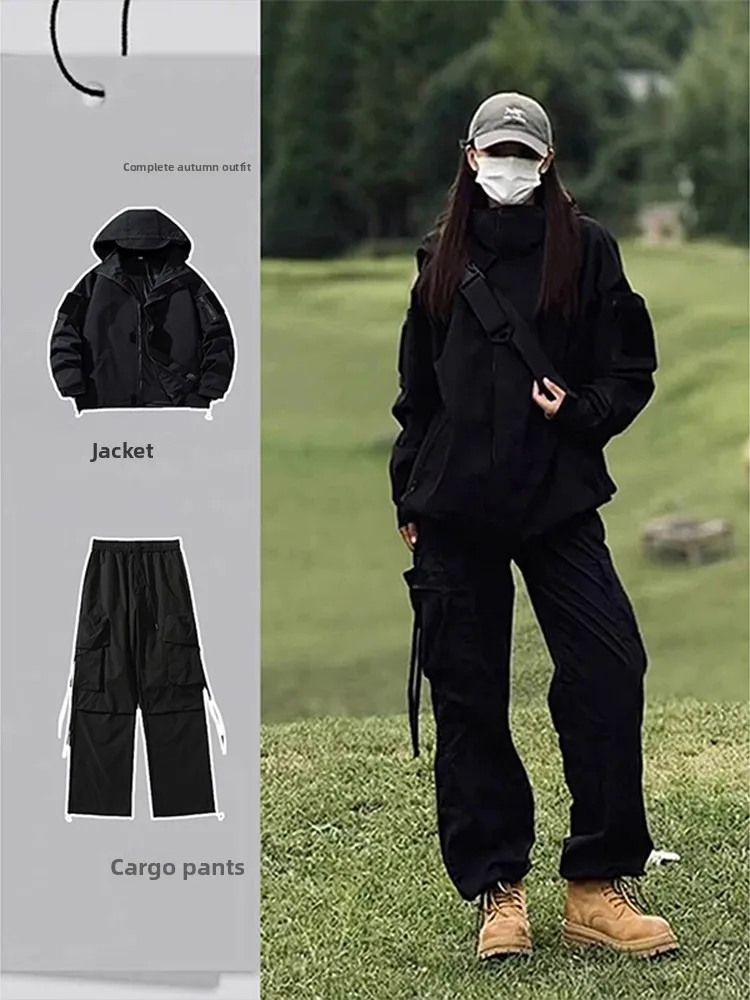 

Cool Men's Sportswear Outdoor Workwear Trousers Set Autumn Functional Sle Long Sve Jaet And Pants Ensemble for Teens