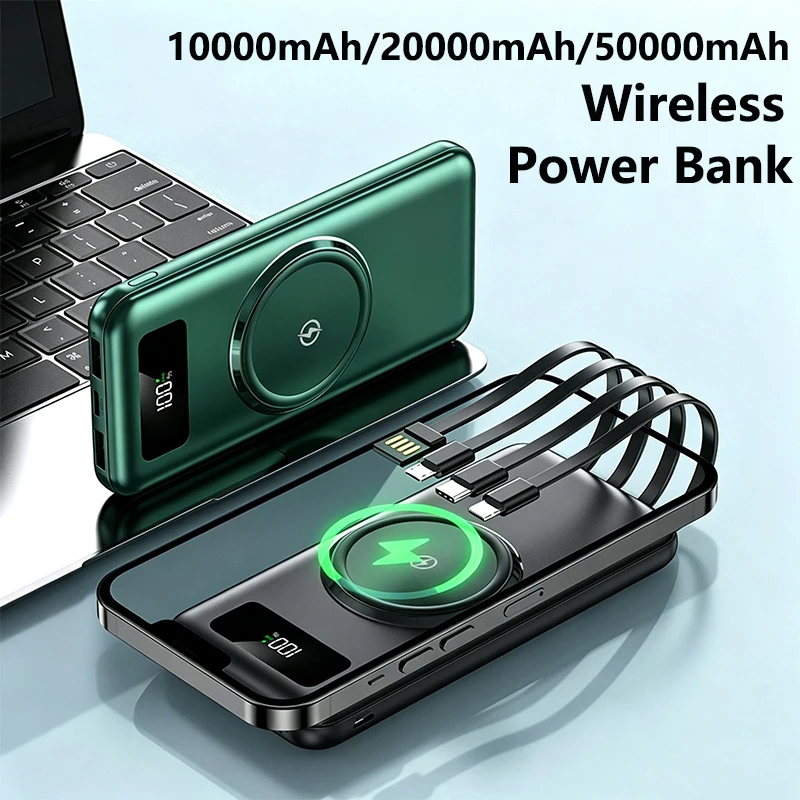 Power Bank 50000mAh Built in Cable Wireless Charger Powerbank for iPhone 17 16 Samsung Xiaomi Huawei External Spare Battery Pack view 4