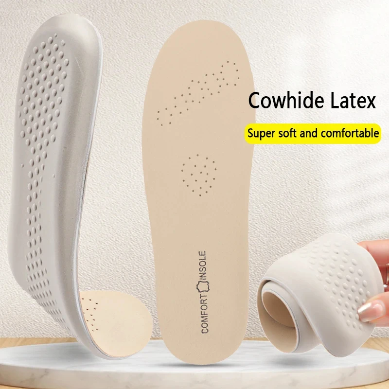 1 Par de Plantillas Deportivas de Látex, Plantillas de Cuero Vacuno para Soporte del Arco del Pie, Almohadillas para Zapatos, Plantillas Absorbentes de Impactos para Fascitis Plantar