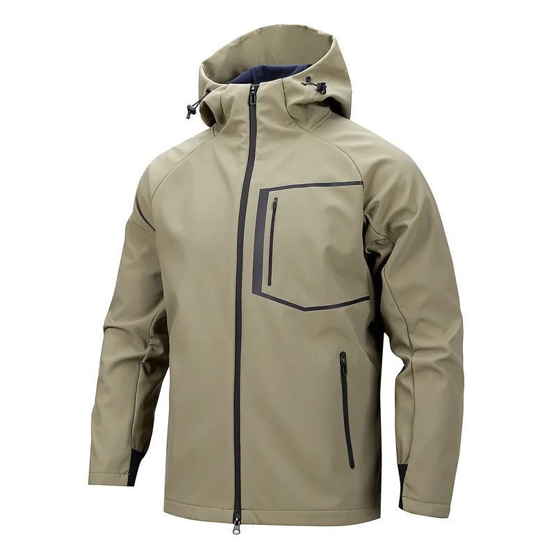 Men's Hooded Soft Shell Jacket - Outdoor Three-proof Quick-dry Loose Fit Large Size Multi-Pocket Sports Fitness Long Sleeve