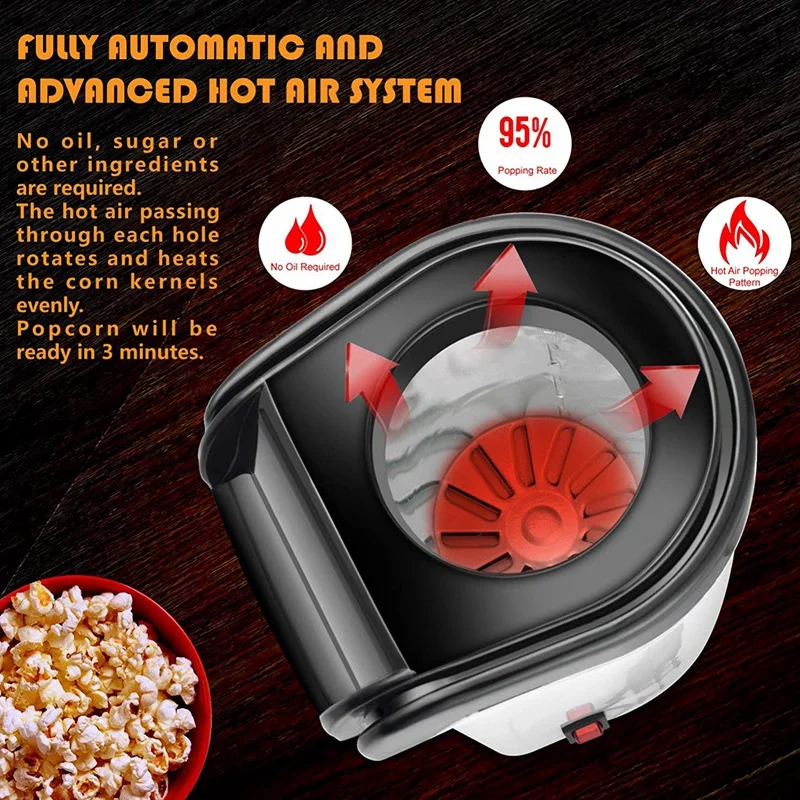 ABXH Air Popcorn Popper Maker, เครื่องทําป๊อปคอร์นลมร้อนไฟฟ้า-1200W, ไร้น้ํามัน