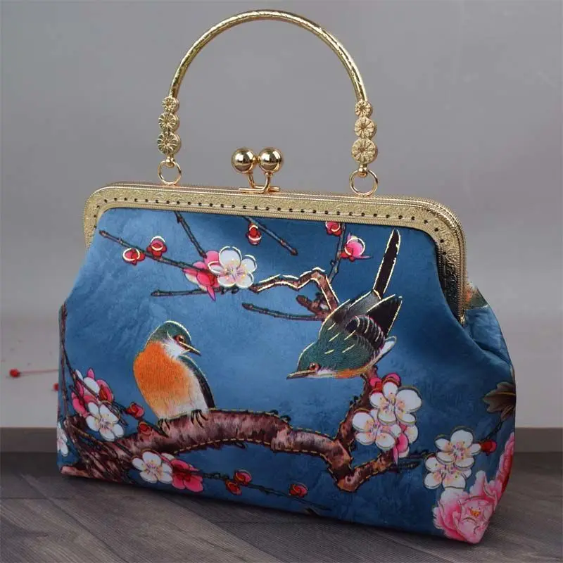 Vintage Top Handle Bag Lock Flowers Bird Bags Women\'s Handbags Purses Chain Strap Women Shoulder Crossbody Bag Fringe Tassel