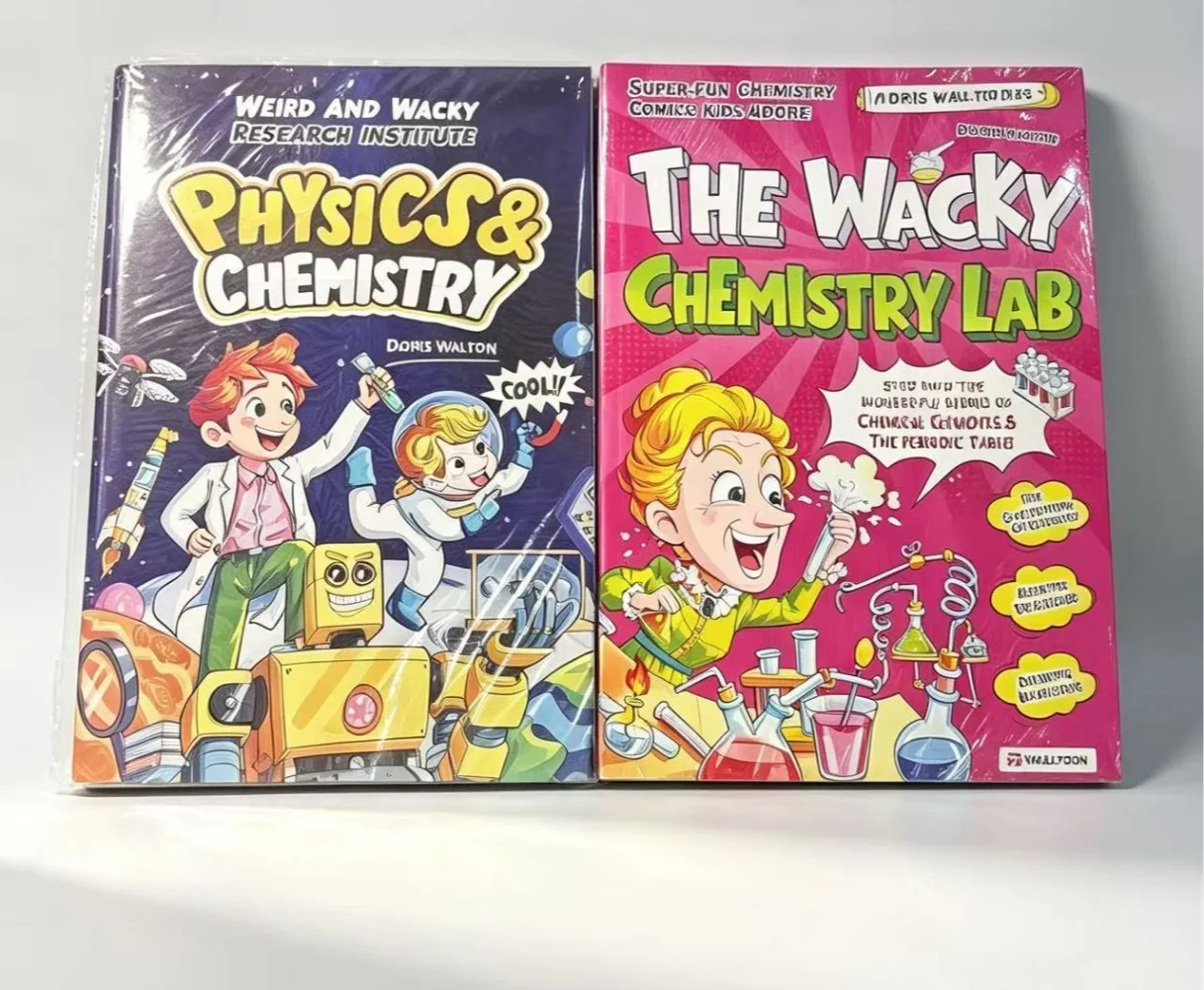 2 Books Children English Comic Set Physics Chemistry Weird Wacky Research Lab Science Periodic Table Knowledge Gift for Kids