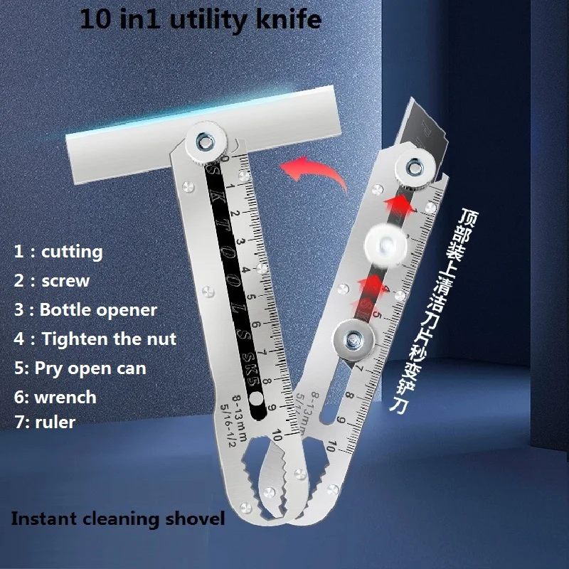 Nieuwe Mes Variabele Reinigingsschop Ноwapening 칼 Канцелярия 10 In 1 Roestvrijstalen Kantoorbenodigdheden Mes Snijmachine Flesopener Sleutel