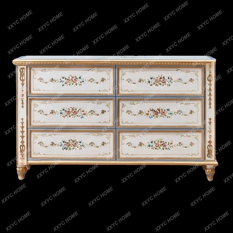 

six-chest of drawers, bedroom living room, vintage painted storage cabinet, solid wood entrance cabinet