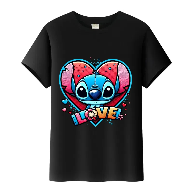 

Kawaii Disney Cartoon Stitch Love Print Woman Tops Family Harajuku Girls Tshirt Men Blouses Children Tees T-Shirt Boy Shirt Gift