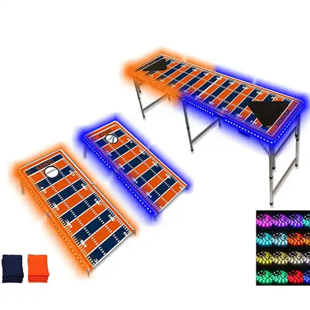 Custom Printed MDF Outdoor Furniture LED-Glowing Cornhole Boards Color-Changing Beer Pong Table Comfortable Outdoor Table
