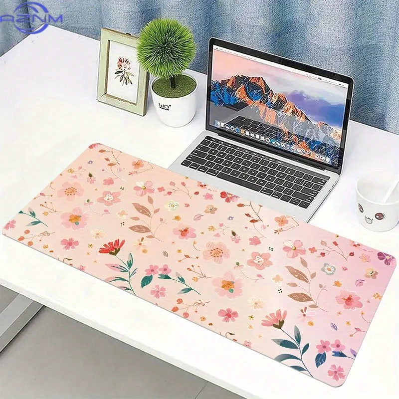 1pc Large Pink Floral Desk Mat & Gaming Mouse Pad - Jumbo Size  (cm), Non-Slip Base, Smooth Surface for Computer Keyboard & Mous