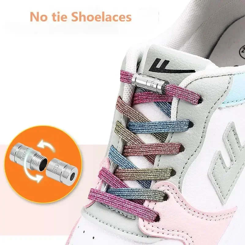 No Tie Shoe Laces Nice Capsule Lock Shoelaces Without Ties Sneakers Rainbow Elastic Flat Shoelace for Shoes for Kids Adult