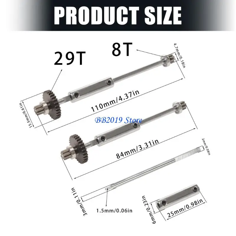 Eixos centrais metal com distância entre eixos ajustáveis ​​q0kb, fácil instalação para carros 1/28 com alcance 96-122mm,