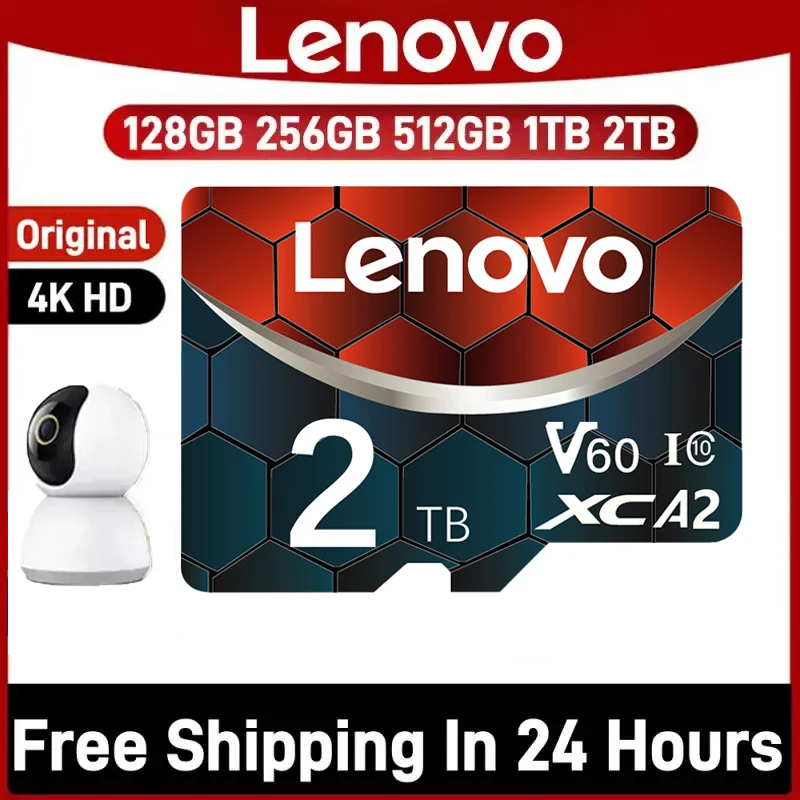 Lenovo-tarjeta de memoria SD de 2TB y 1TB, Clase 10, V60, TF, 512GB, Mini SD, alta velocidad, Micro TF, SD, 128GB, para cámara