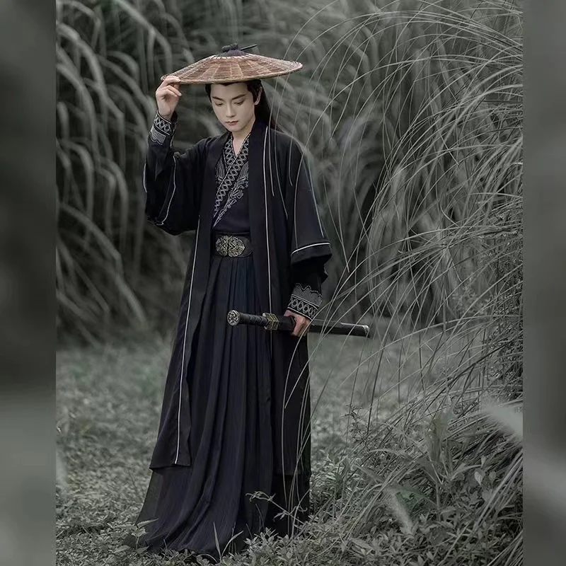 Hanfu kostum panjang pinggang tradisional dinasti kuno, Set pakaian Hanfu bordir Cosplay Pendekar pedang, kostum siswa Pria Wanita