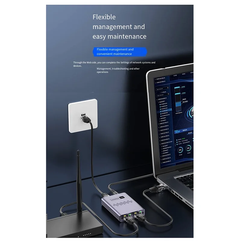 POE Network Cable Splitter 1 To 2 Gigabit Network Splitter Simultaneous Network Three-Way Transfer Network Switch-AAAE