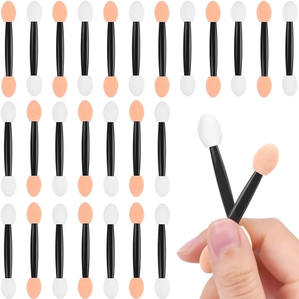50PCS Disposable Dual Sides Eye Shadow Sponge Applicators with Container, Length Eyeshadow Brushes Makeup Applicator
