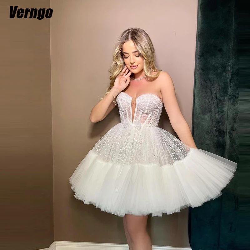 Verngo Dotted Tulle Short Wedding Dresses Sweetheart Sleeveless Women Bridals Gowns A-line Mini Princess 2024 Bride Dress