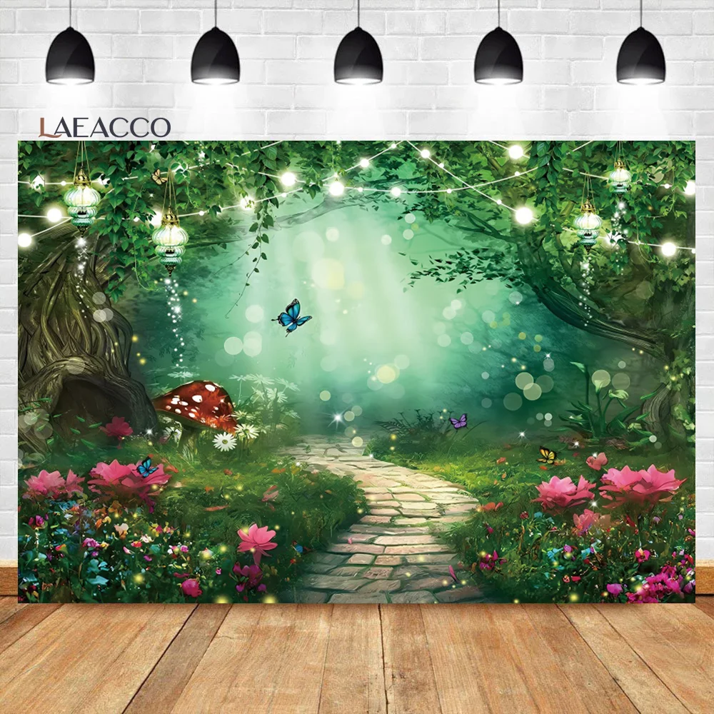 

Laeacco Enchanted Forest Backdrop Fairy Tale Wonderland Butterfly Wedding Baby Shower Birthday Portrait Photography Background