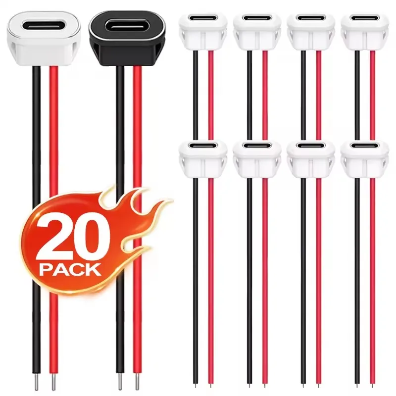 Type-C Female Chassis Waterproof 2P Solder Wire Type USB C Pigtail Cable Extension Power Cable USB-C Plug to 2 Pin Bare Wire