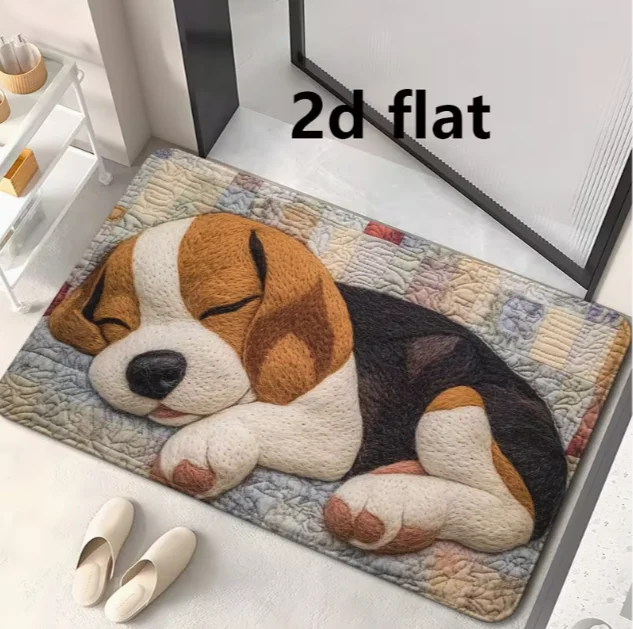 2D Flat Nap Beagle Door Mat Anti Slip Bathroom Floor Mat Carpet Suitable for Bedrooms Living Rooms Entrances Camping Picnic Mats