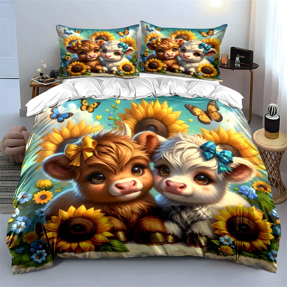 

Cute Sunflower Animal Trio Decor Soft Comfortable Duvet Cover Bedding Set Included 1*Duvet Cover & 2*Pillowcases, gift