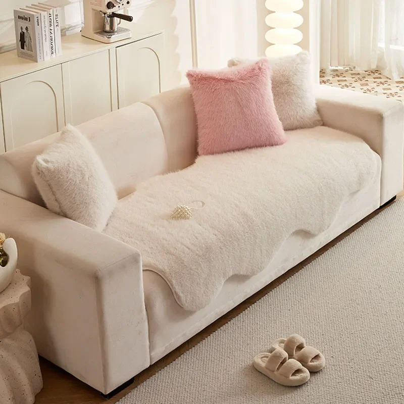 Luxury Mink Irregular Velvet Sofa Cushion Quality High Winter Warm Couch Soft Cushion Non-Slip Sofa Plush Cover for Living Room