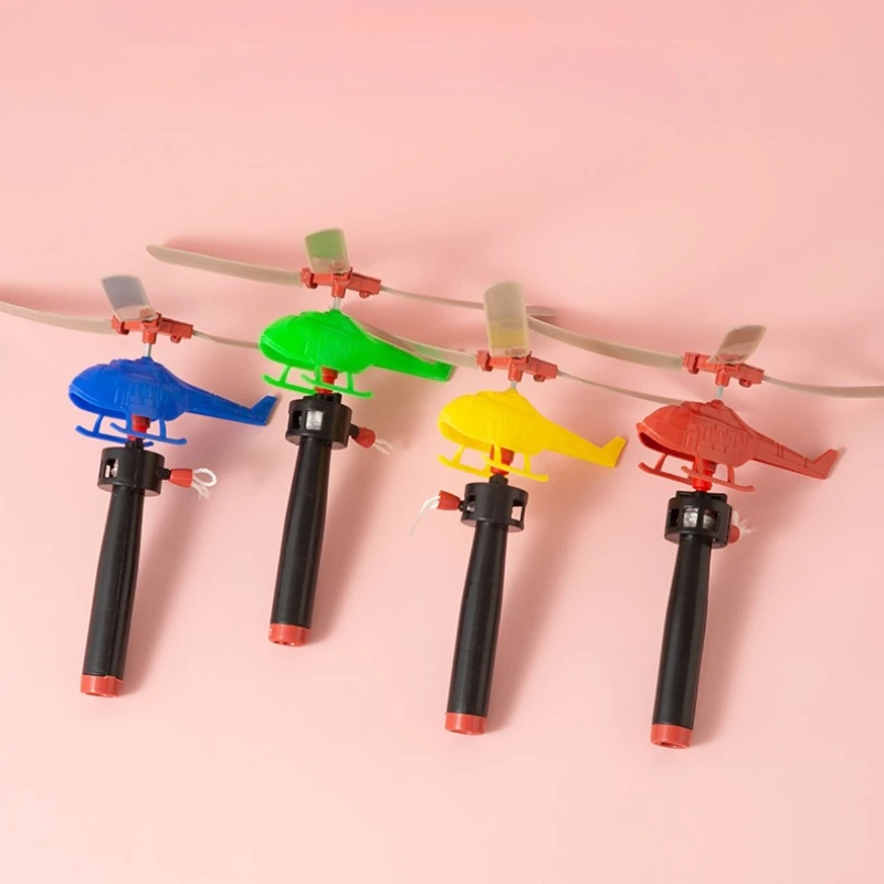 1PCS Kids Outdoor Sports Flying Toys Handle Pull Wire Planes Toys Flying Toy Helicopter for Kids, 360° Rotating Helicopter