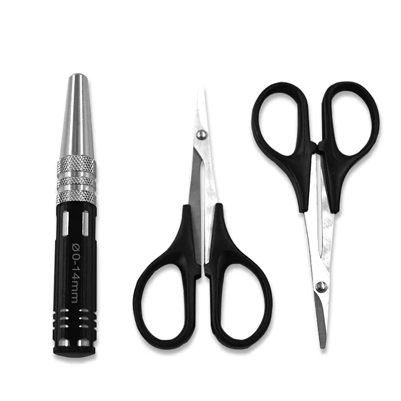 0-14mm Hole Puncher Reamer Curved & Straight Scissors Trimming Tools Set for RC Car Body Shell Plastic Body Cover Mounting Tools