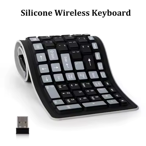 Wireless Silicone Keyboard,Foldable 2.4G USB Flexible Waterproof Slim Keyboard Universal Silent Roll Up Keypad For PC Laptop