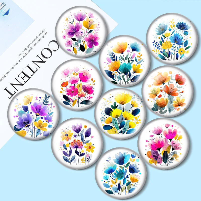

Whimsical Neon Flowers 12、14/16/18/20/25mm glass cabochon bracelet pendant rings for jewelry demo earrings back Making findings