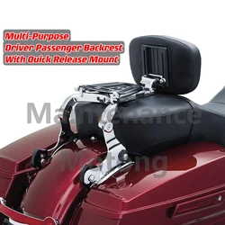 Soporte de liberación rápida para motocicleta, respaldo multiusos para conductor y pasajero para Harley Touring Road King Street Road Glide 2009-2023