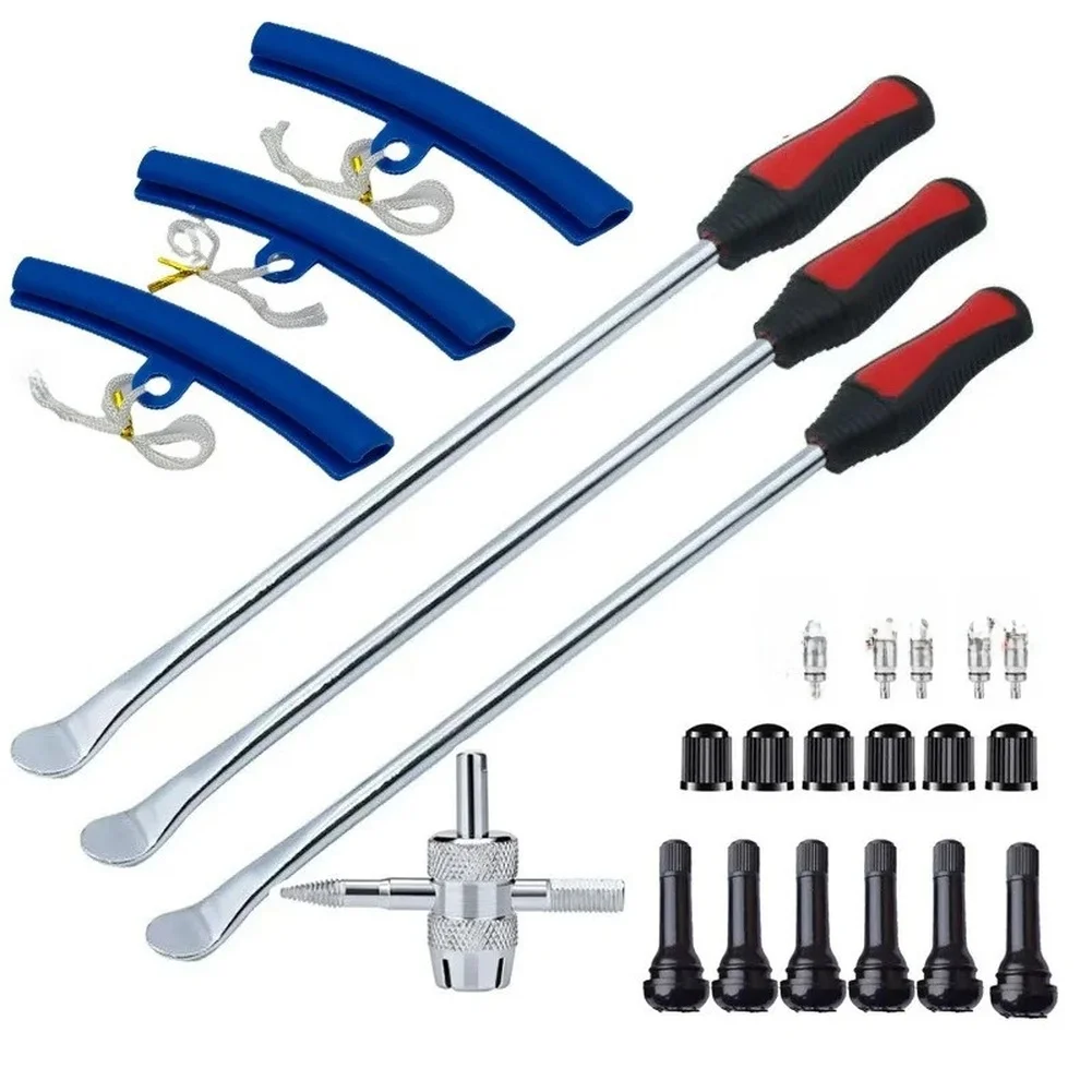 25 Piece Motorcycle Tire Repair Kit with Tire Pry Bar Lever Tool and Wheel Change Set for Tire Replacement and Maintenance