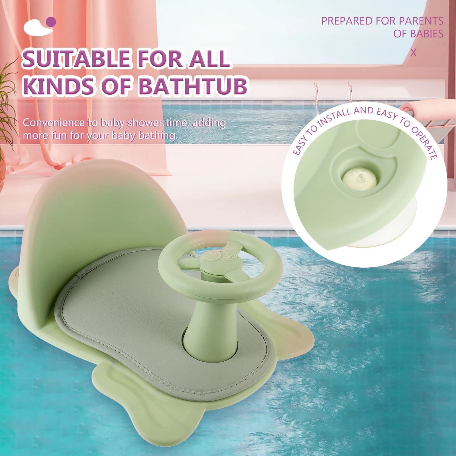 مقعد استحمام للأطفال متعدد الوظائف بتصميم غير قابل للانزلاق كرسي حوض استحمام مريح لحديثي الولادة والأطفال الصغار كوب شفط ثابت سهل التخزين #6