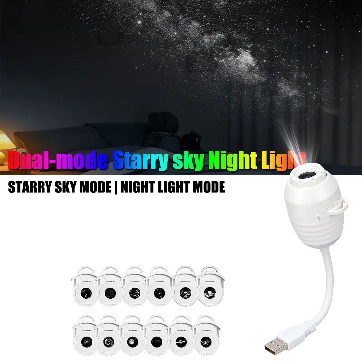 360° Rotatable USB Star Galaxy Projector Night Light Romantic Atmosphere Starry Sky Projection Lamp For Bedroom Car Decor