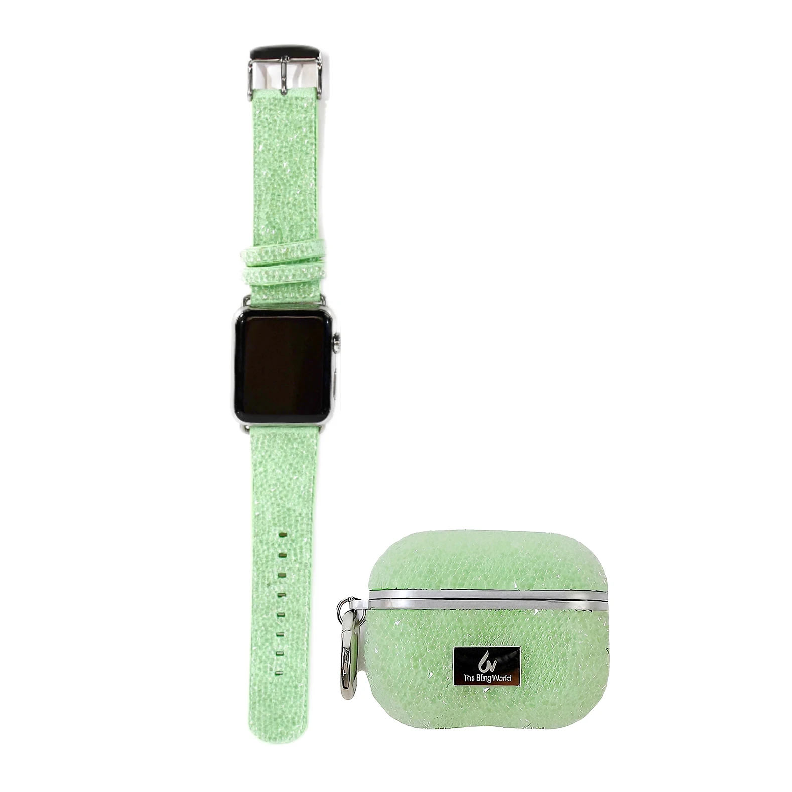 For Apple Iphone 16 15 14 13 12 11 Diamond Phone Case For Apple Watch 38mm 42mm 44mm 45mm Fashion Luxury Light Green Rhinestones