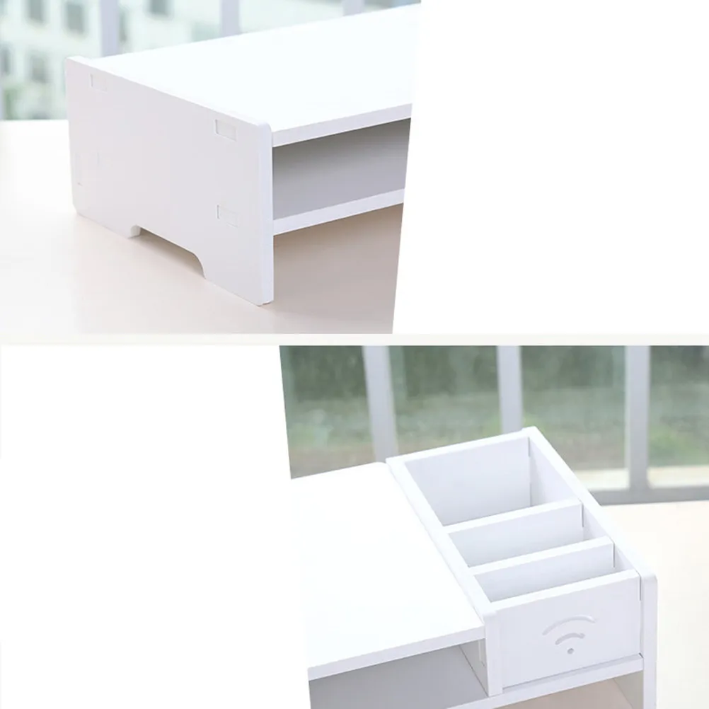 48Cm Monitor Increased Shelf White Desktop Box Organizer Stable Design Office Desk Storage Wire Box Monitor Rack Mini Shelf