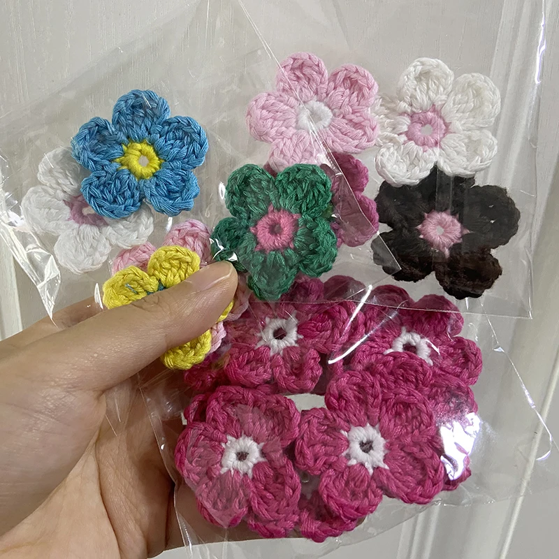 7PCS Colorfull Handmade Cotton Crochet Flower 3.7CM  Scrapbook DIY Craft  Fabric Sew-on Patch Garment Knitted Headwear Accessory