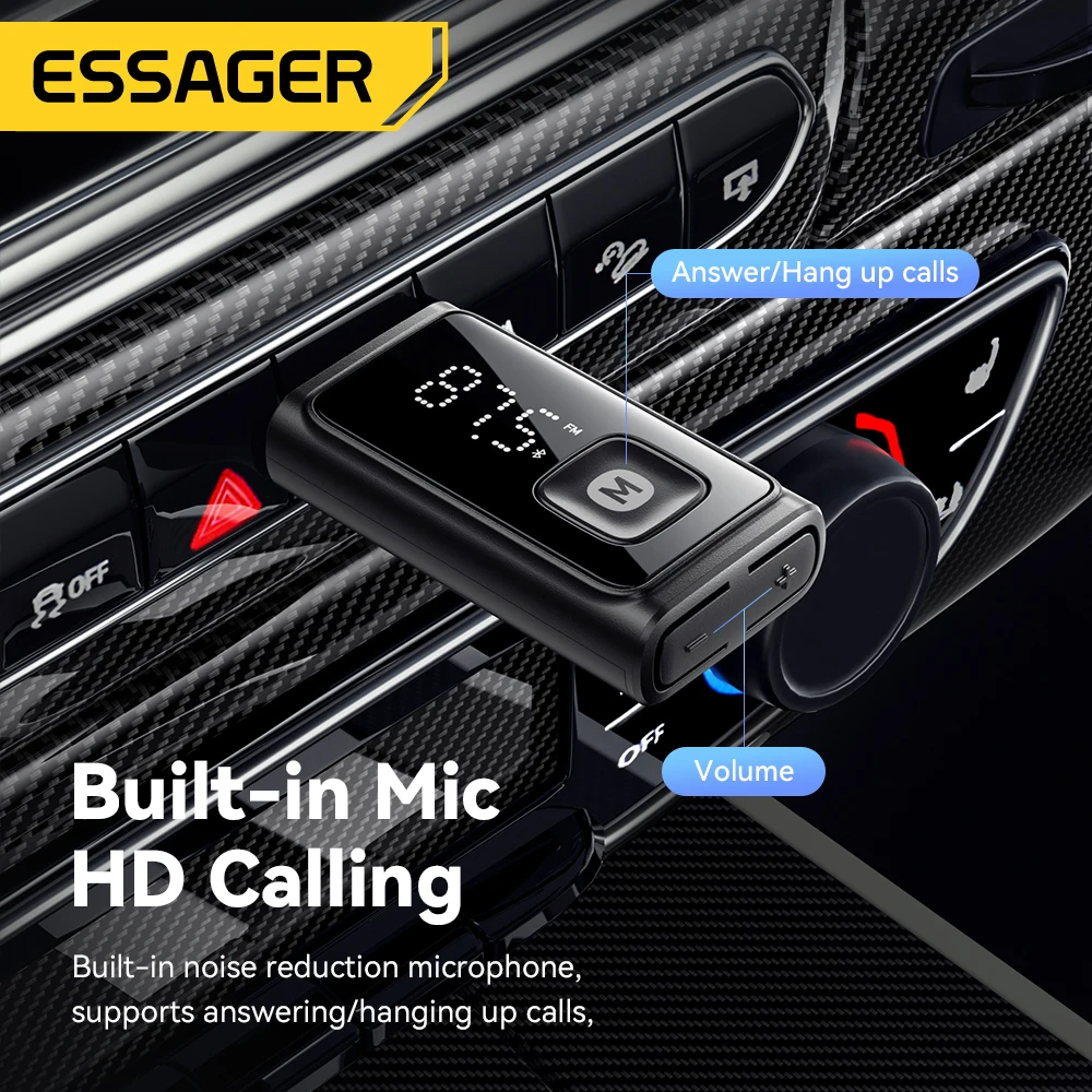 Essager Bluetooth 5.4 Car Adapter Wireless FM Transmitter with Auto On Off Hands-Free Call Hi-Fi Music Audio Receiver for Cars gallery 2