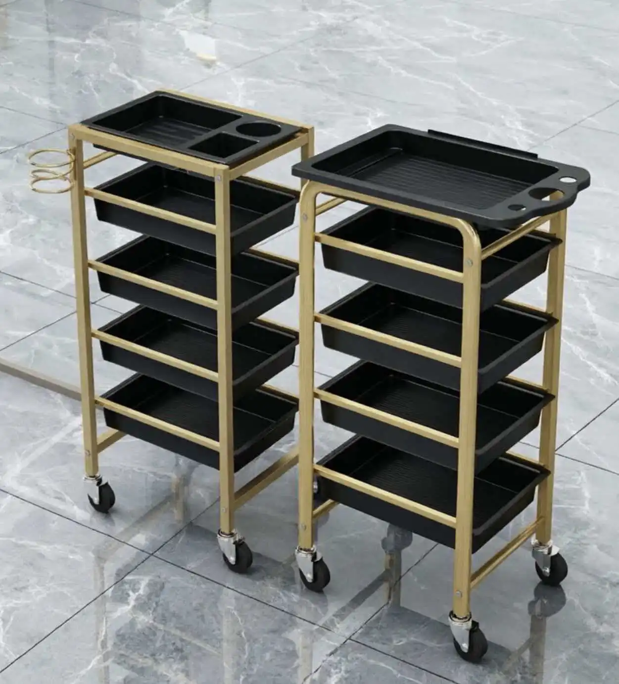 #Professional 2026 Black Rolling Barber Spa Facial Hair Salon Beauty Salon Hairdressing Trolley Carts With 5 Drawers