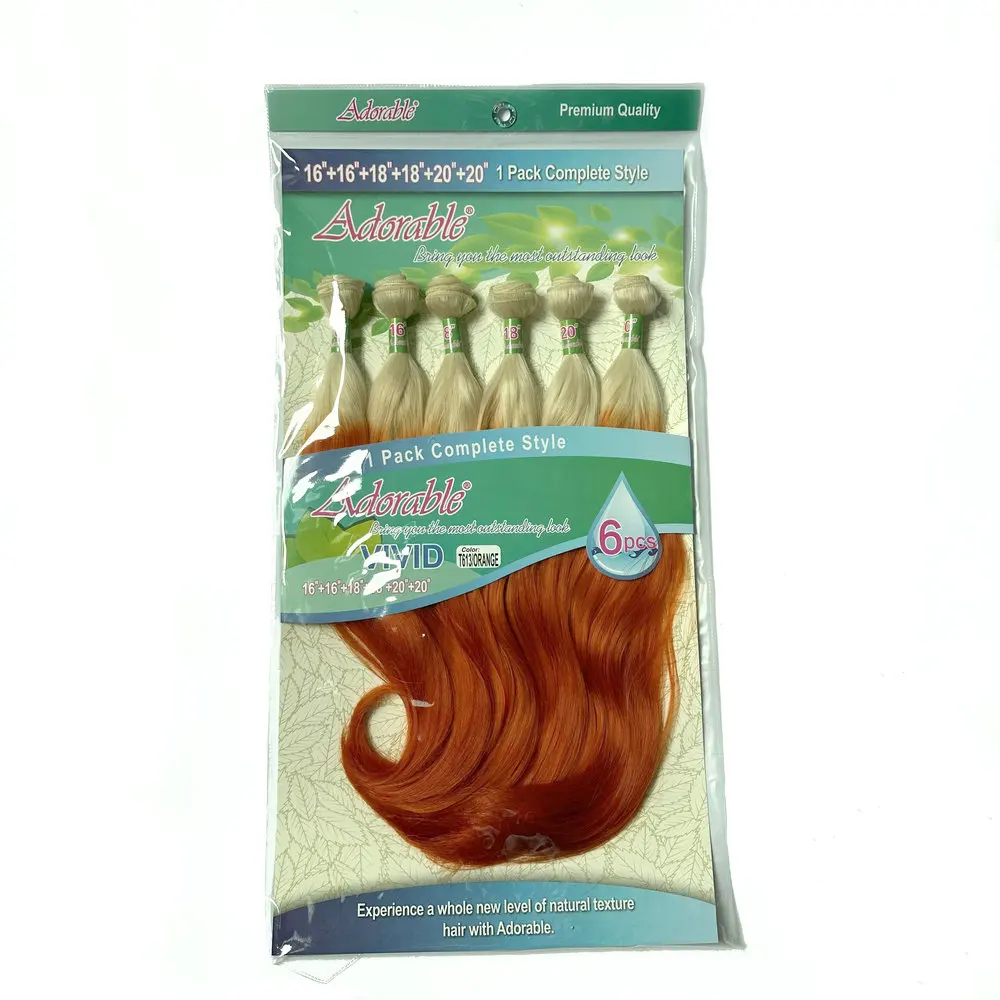 Vendita calda pacchetto completo soluzione biondo colore arancione gancio fasci di capelli dell'onda del corpo, capelli a pacchetto punta dritta tessuto dei capelli Vivid 6 pezzi